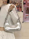 Leather Chain Strap Shoulder Bag Silver One Size