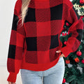 Christmas Plaid Long Sleeve Turtleneck Sweater Red