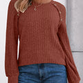 Ribbed Knit T-Shirt with Lace Shoulder Detail Brick Red