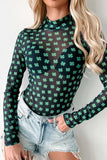 Lucky Clover Mock Neck Long Sleeve Bodysuit Dark Green