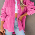 Button Down Raw Hem Denim Jacket