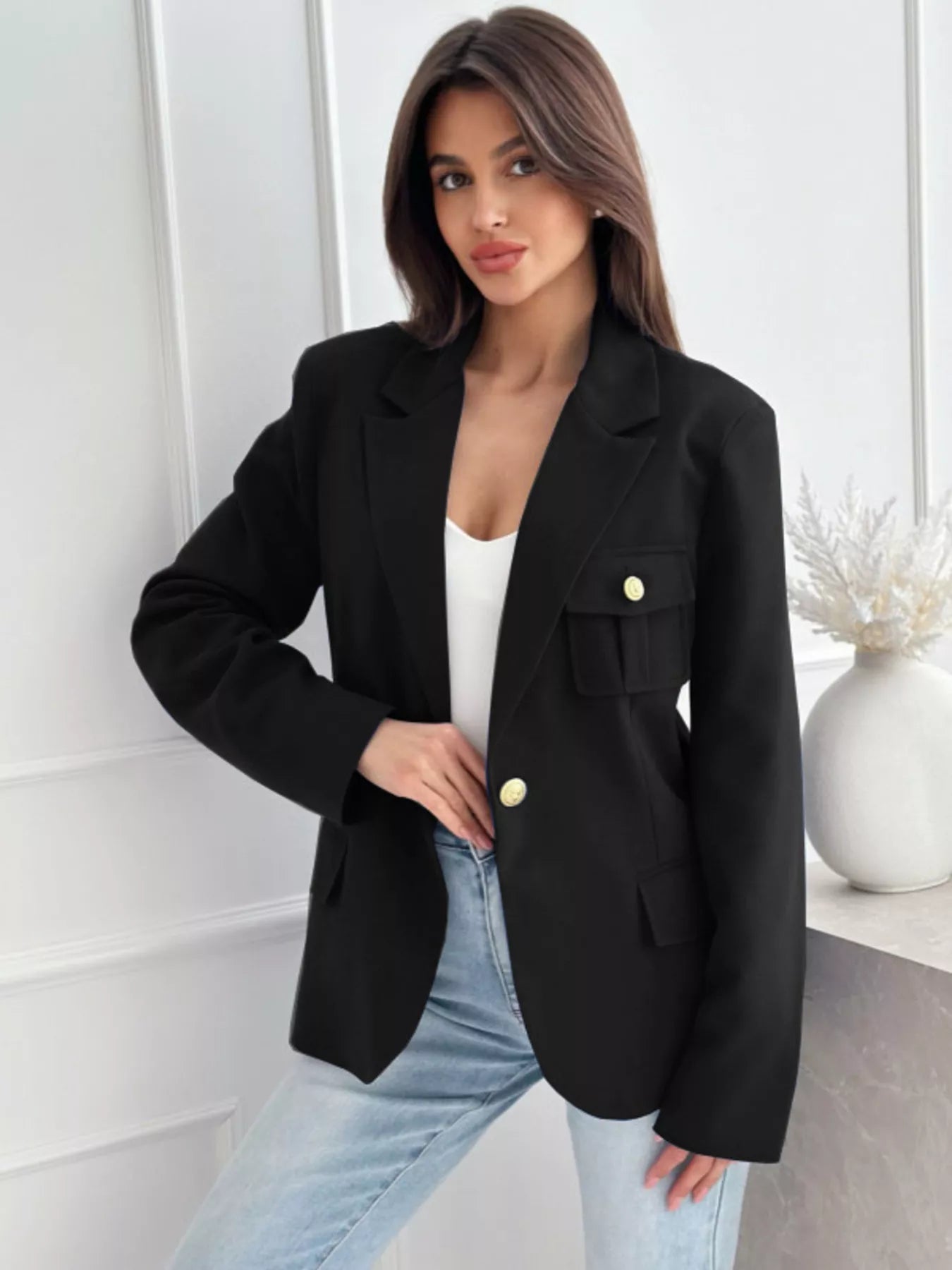Lapel Collar One Button Blazer