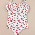 Floral Frilled Trim Spaghetti Straps Bodysuit