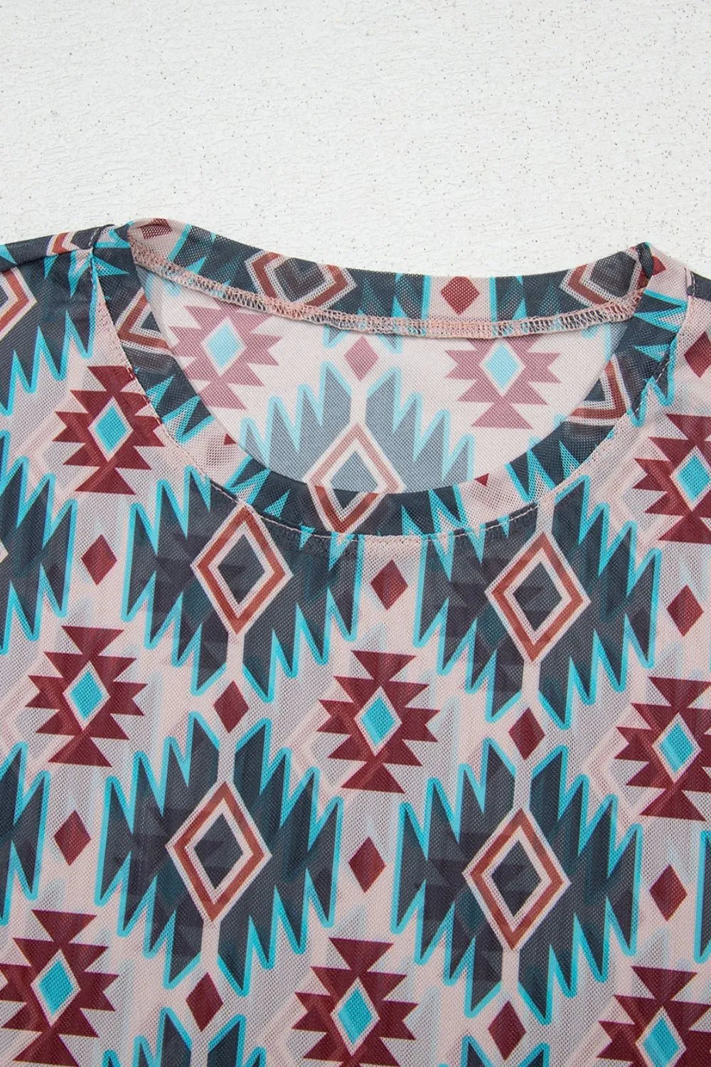 Western Aztec Print Mesh Slim T Shirt
