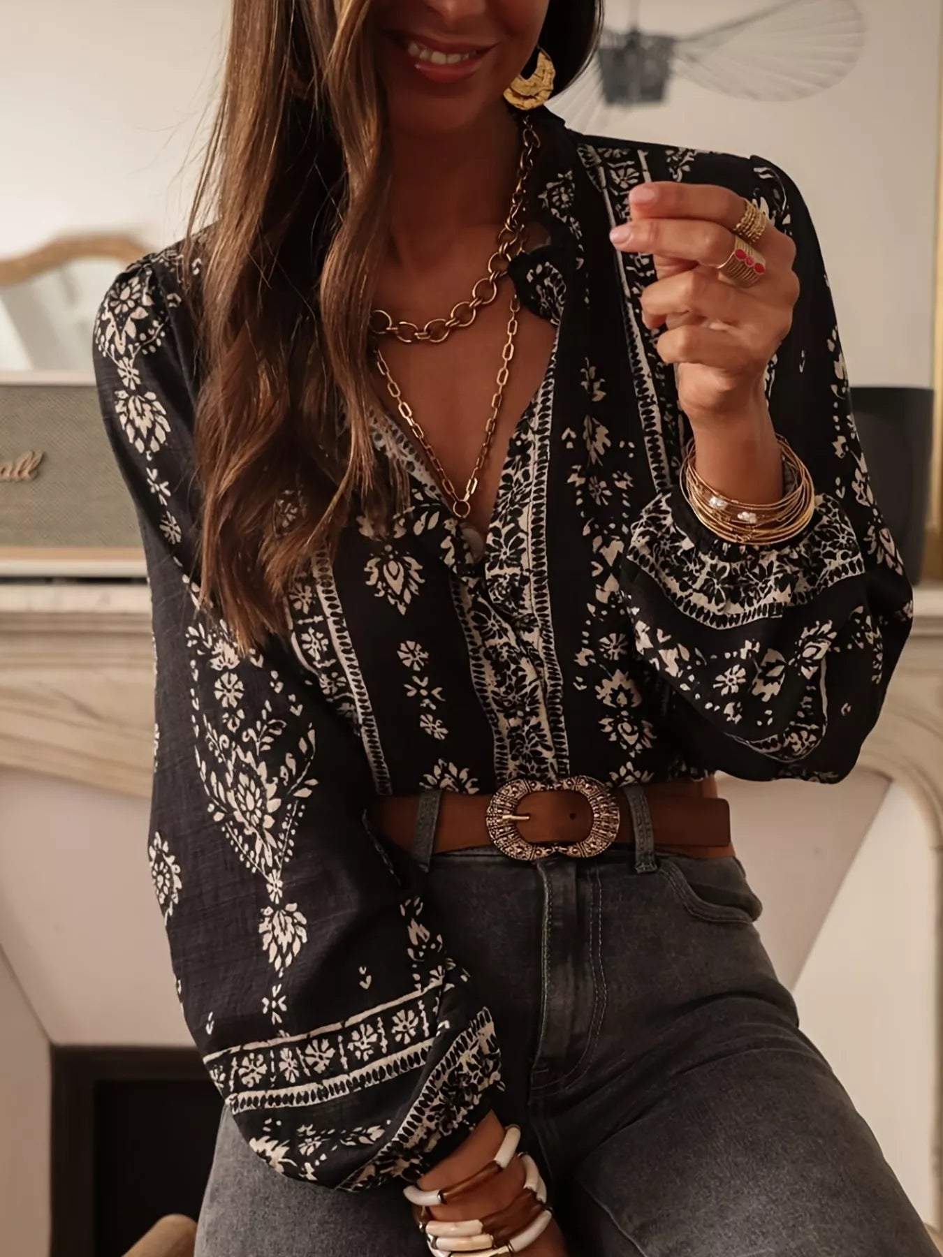 Printed Long Sleeve Blouse