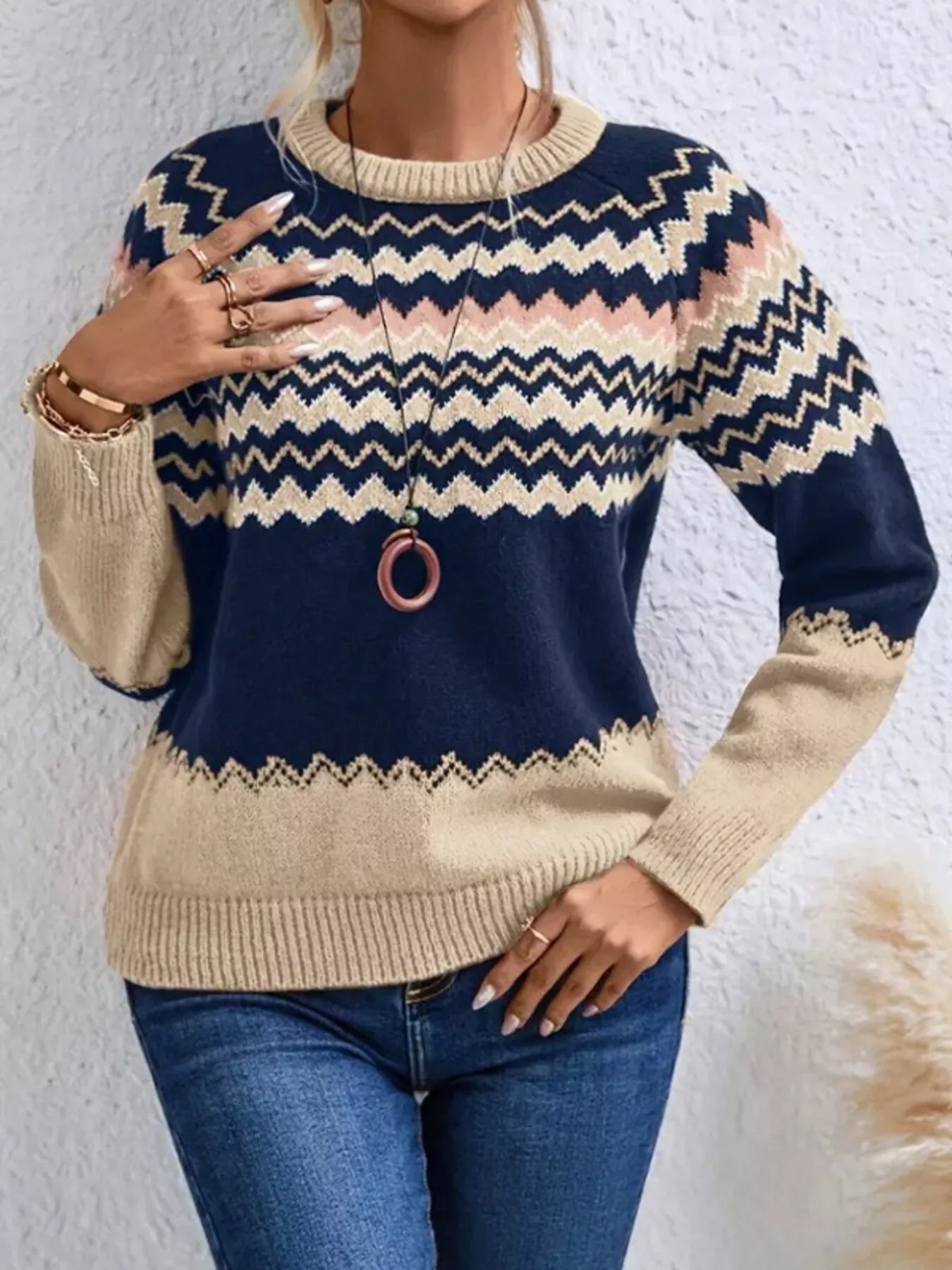 Geometric Pattern Knitted Sweater