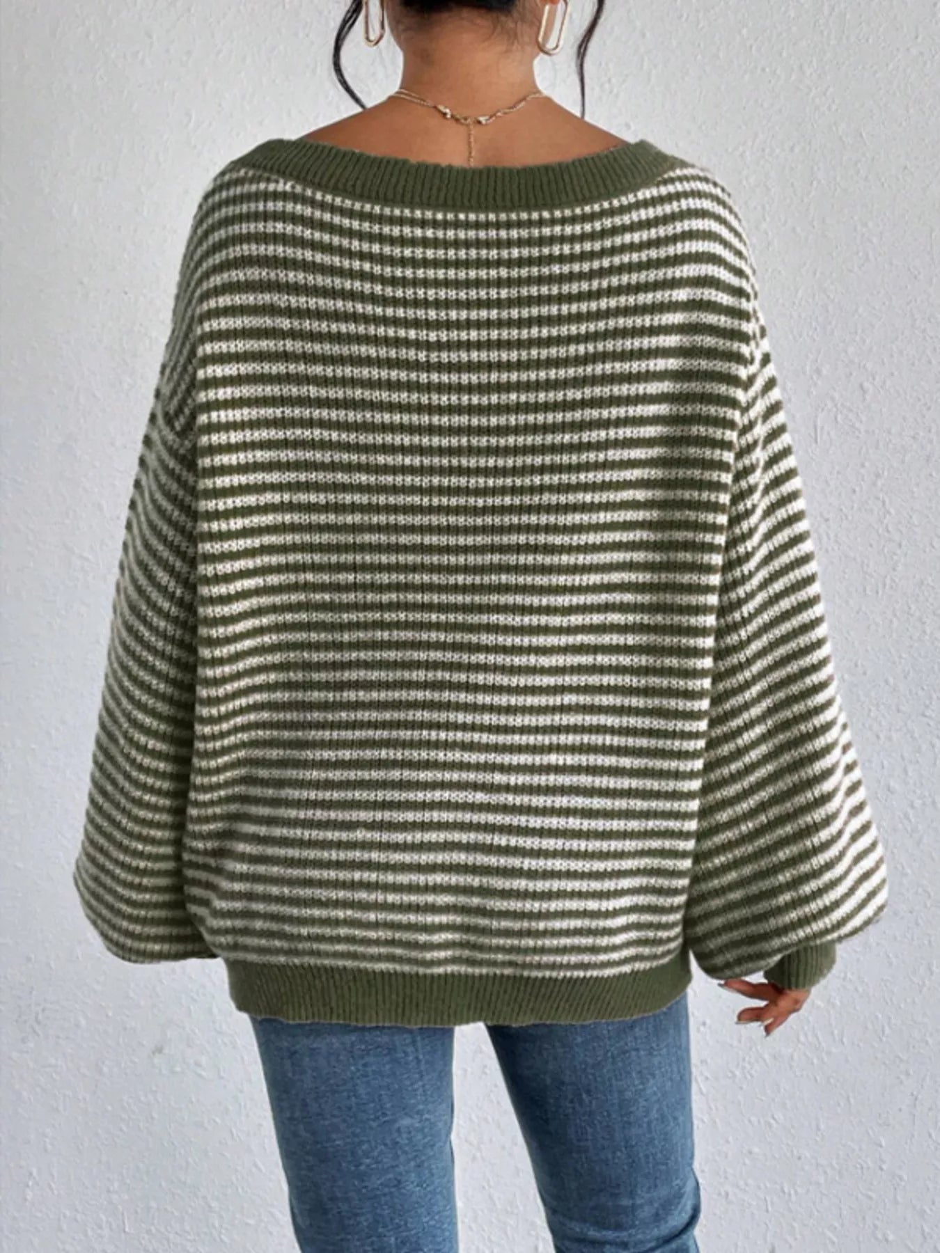 Striped Boat Neck Long Sleeve Sweater