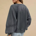 Lace Patchwork Detail Notched Mineral Wash Sweatshirt