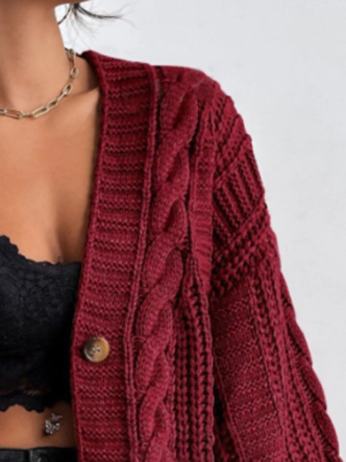 Chunky Knit Cable Knit Button-Up Cardigan
