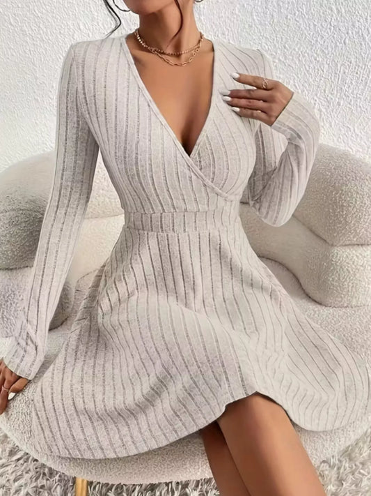 Ribbed Knit Wrap Mini Dress