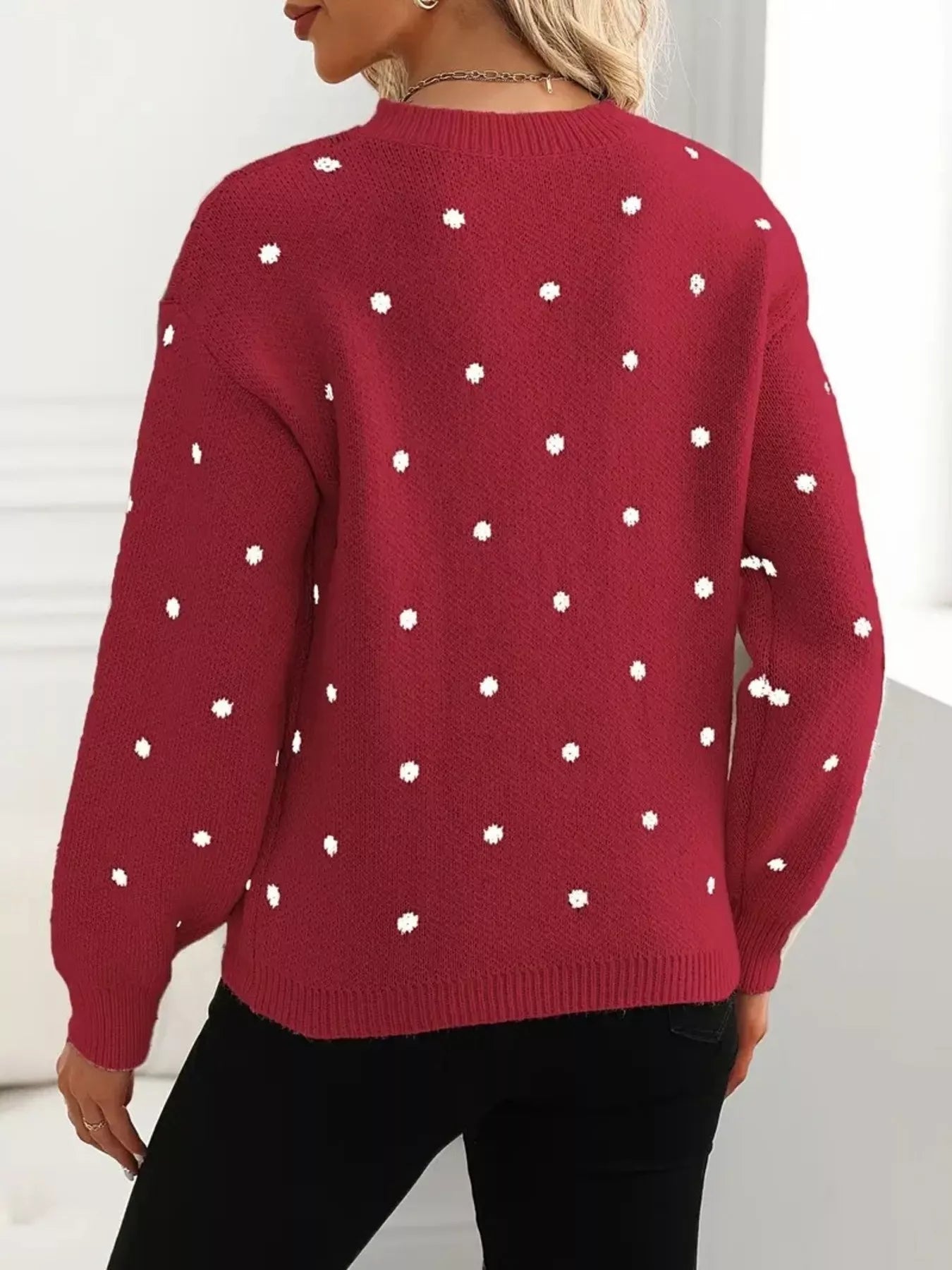 Polka Dot Round Neck Sweater