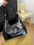 Solid Color Leather Shoulder Bag Black onesize