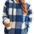Full Size Plaid Sherpa Drawstring Hoodie Plus Size Blue