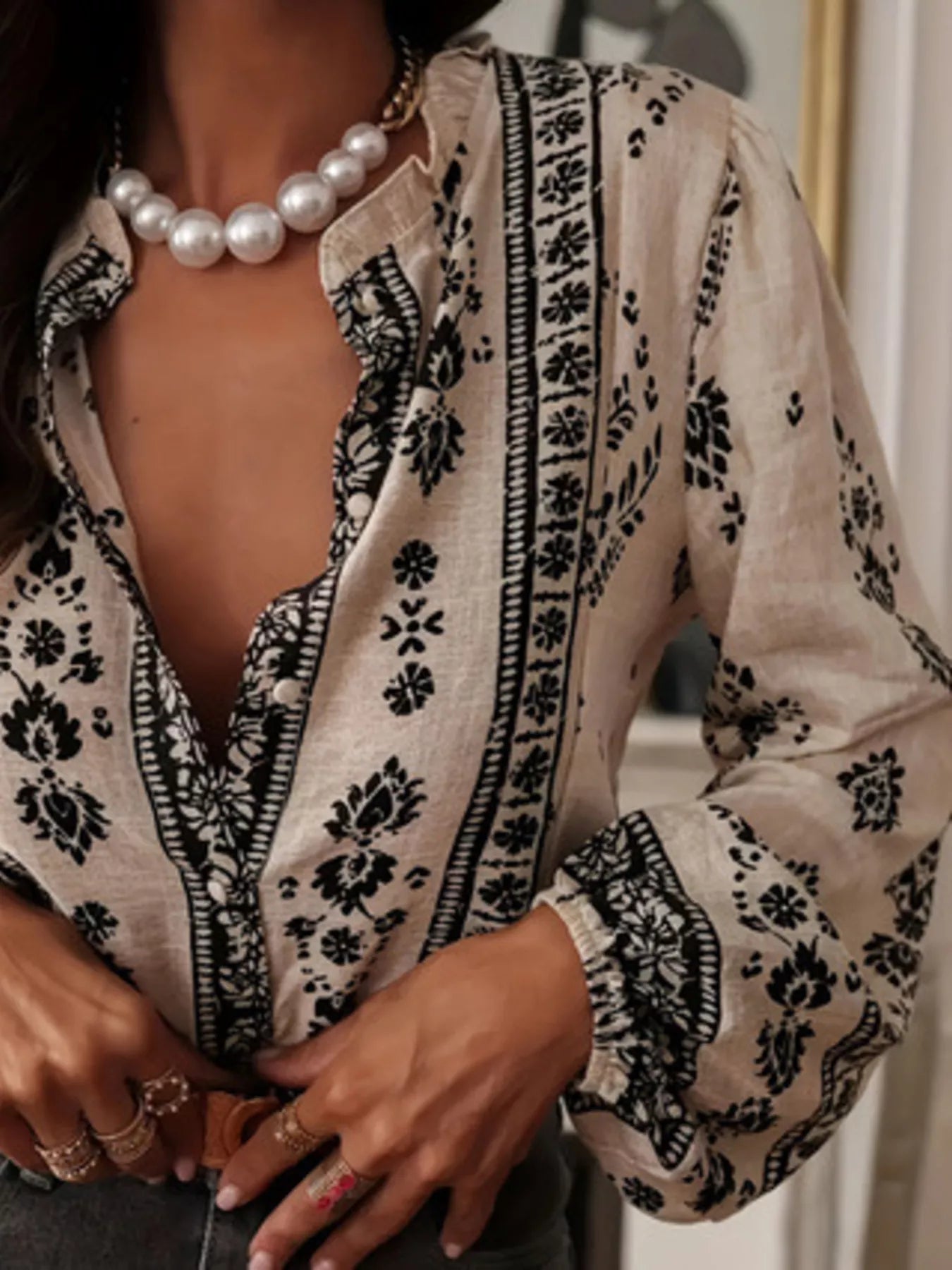 Printed Long Sleeve Blouse