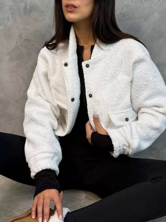 Sherpa Snap-Down Jacket Gray white