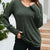 V-Neck Textured Knit Long Sleeve T-Shirt Green