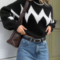 Zigzag Pattern Mock Neck Sweater