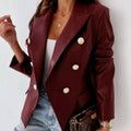 Lapel Collar Leather Blazer Burgundy