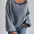 Striped Boat Neck Long Sleeve Sweater
