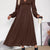 V-Neck Long Sleeve A-Line Midi Dress Brown