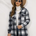 Shiny Plaid Collared Longline Coat Black