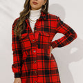 Shiny Plaid Collared Longline Coat