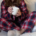 Plaid Collared Neck Button Up Top and Pants Lounge Set