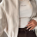 Casual Fleece Zip-Up Jacket Ivory