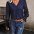 Perfee V-Neck Long Mesh Sleeve Top Navy
