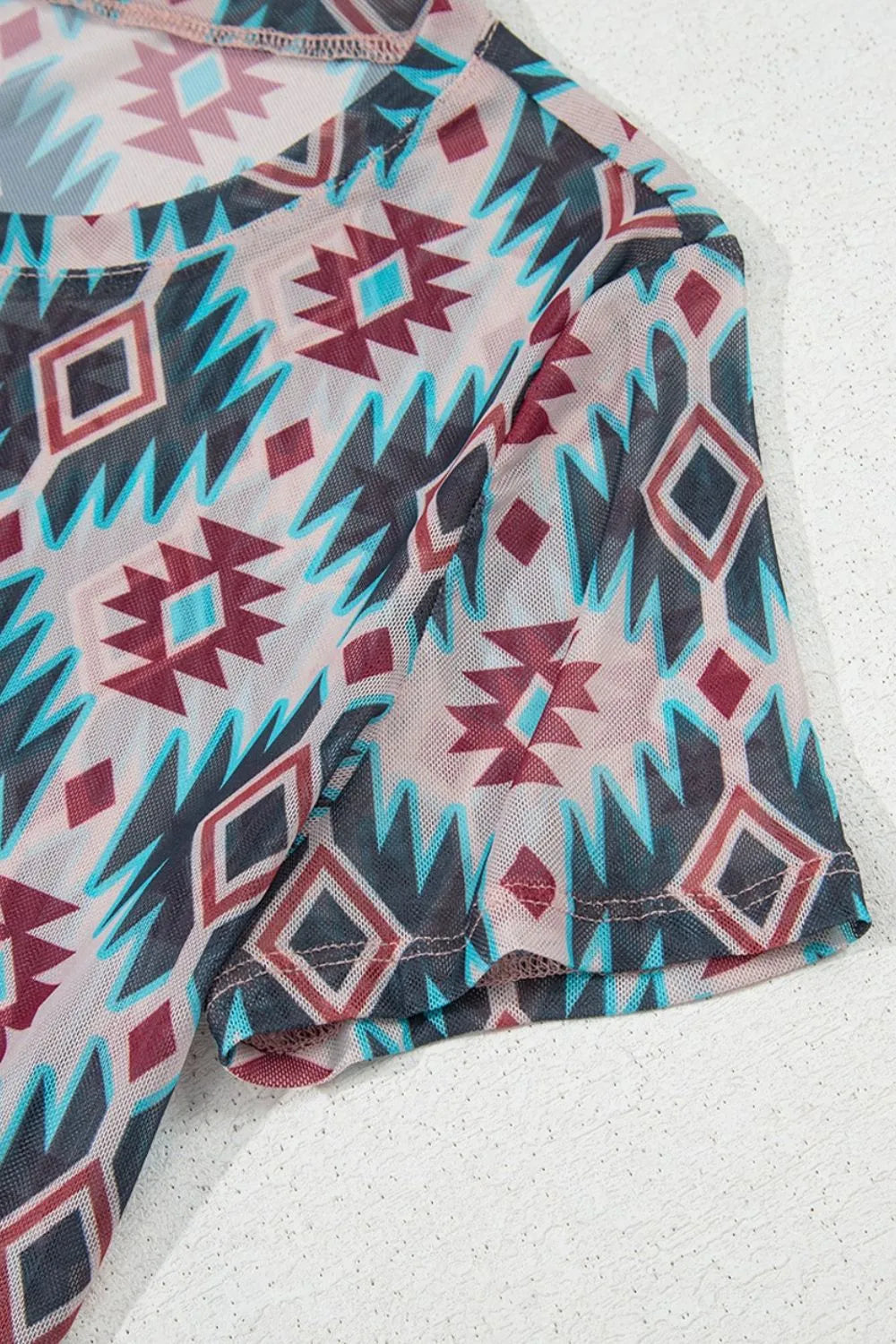 Western Aztec Print Mesh Slim T Shirt