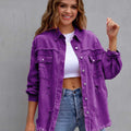 Distressed Drop Shoulder Denim Jacket Purple