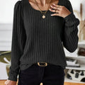 Ribbed Knit Long Sleeve T-Shirt Black