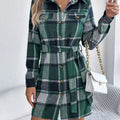 Plaid Button Front Tie Waist Shirt Dress