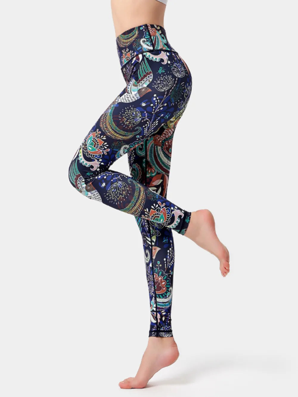 Printed High Waist Active Leggings Peacock Blue