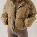 Zip Up Collared Neck Long Sleeve Winter Coat Taupe