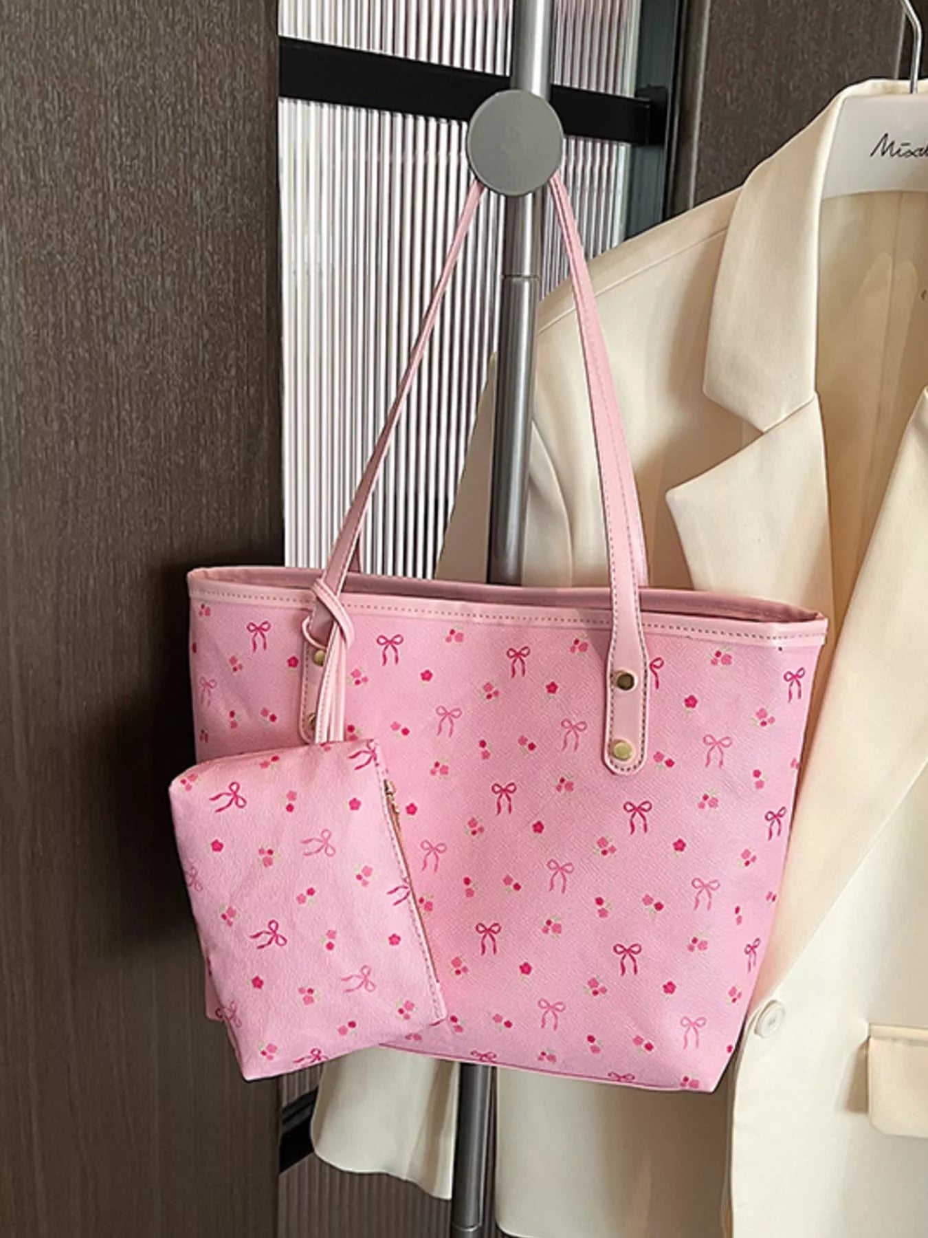 Printed Tote Shoulder Bag with Pouch