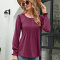Smocked Round Neck Lantern Sleeve Blouse