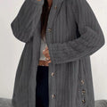 Full Size Fleece Button Up Hooded Outerwear Plus Size Dark Grey
