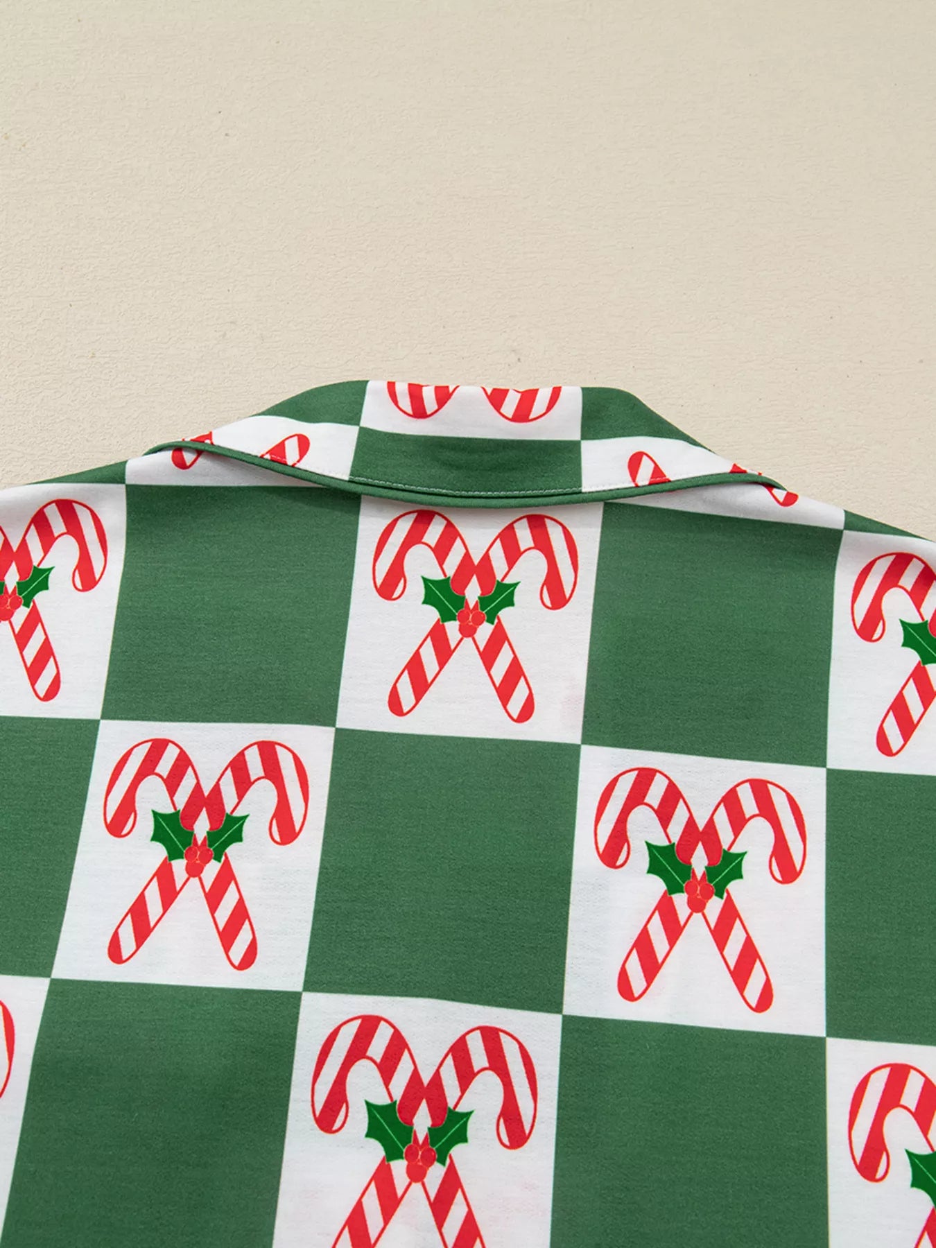 Candy Cane Checkered Pattern 2pcs Pajama Set