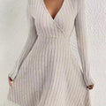 Ribbed Knit Wrap Mini Dress