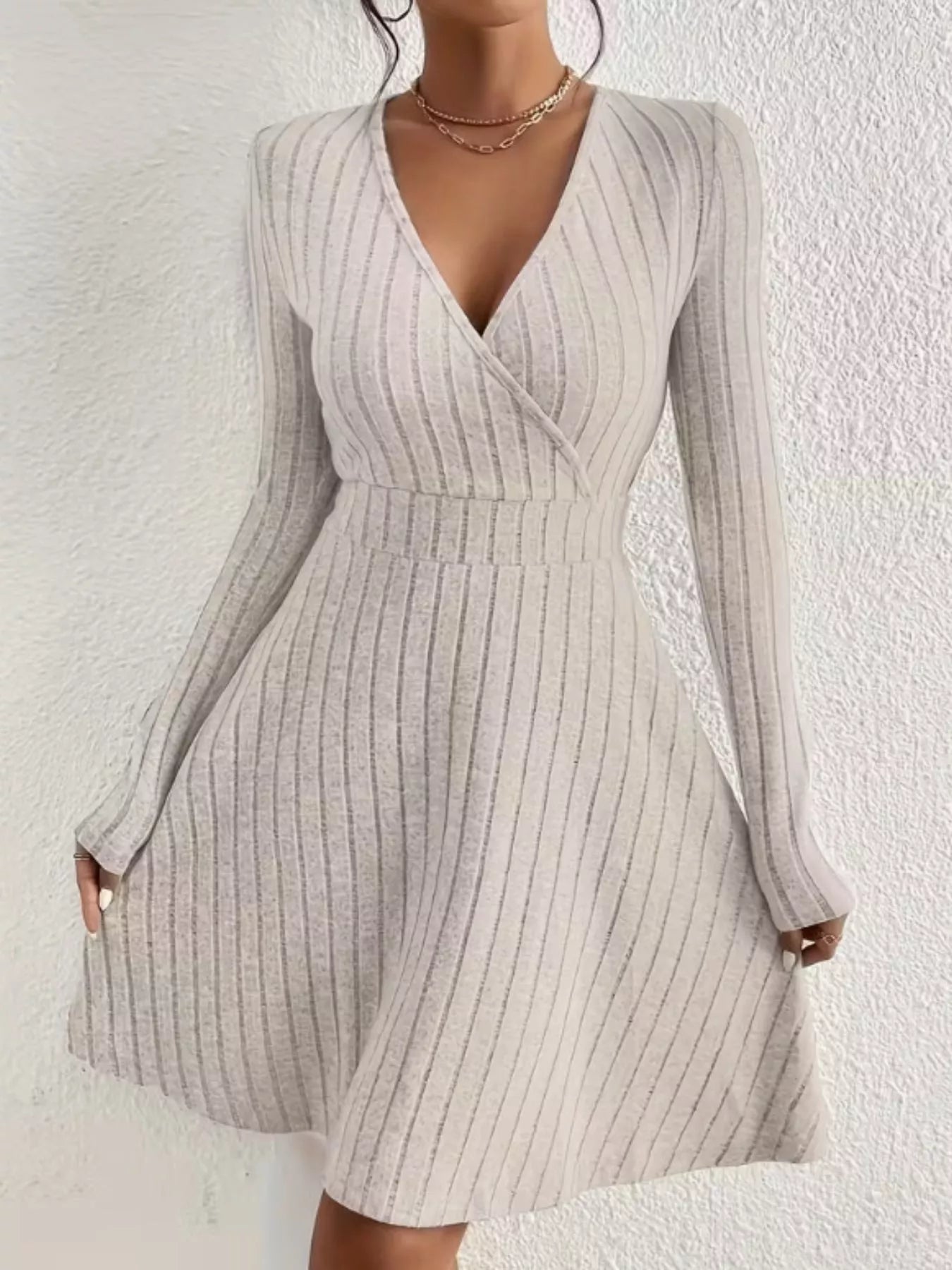Ribbed Knit Wrap Mini Dress