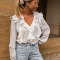 Ruffle Trim V-Neck Blouse