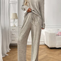 Ribbed Long Sleeve Top and Pants Lounge Set Khaki Color