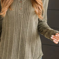 Ribbed Buttoned Long Sleeve Blouse