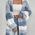Striped Fuzzy Knit Open Front Cardigan