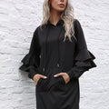 Ruffle Long Sleeve Hooded Mini Dress
