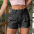 Pleated Detail High Rise Denim Shorts Dark