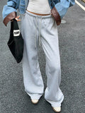 Wide Leg Drawstring Sweatpants Light Gray