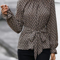 Printed Tie-Waist Flounce Sleeve Blouse