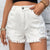 Distressed Raw Hem High Rise Denim Shorts White